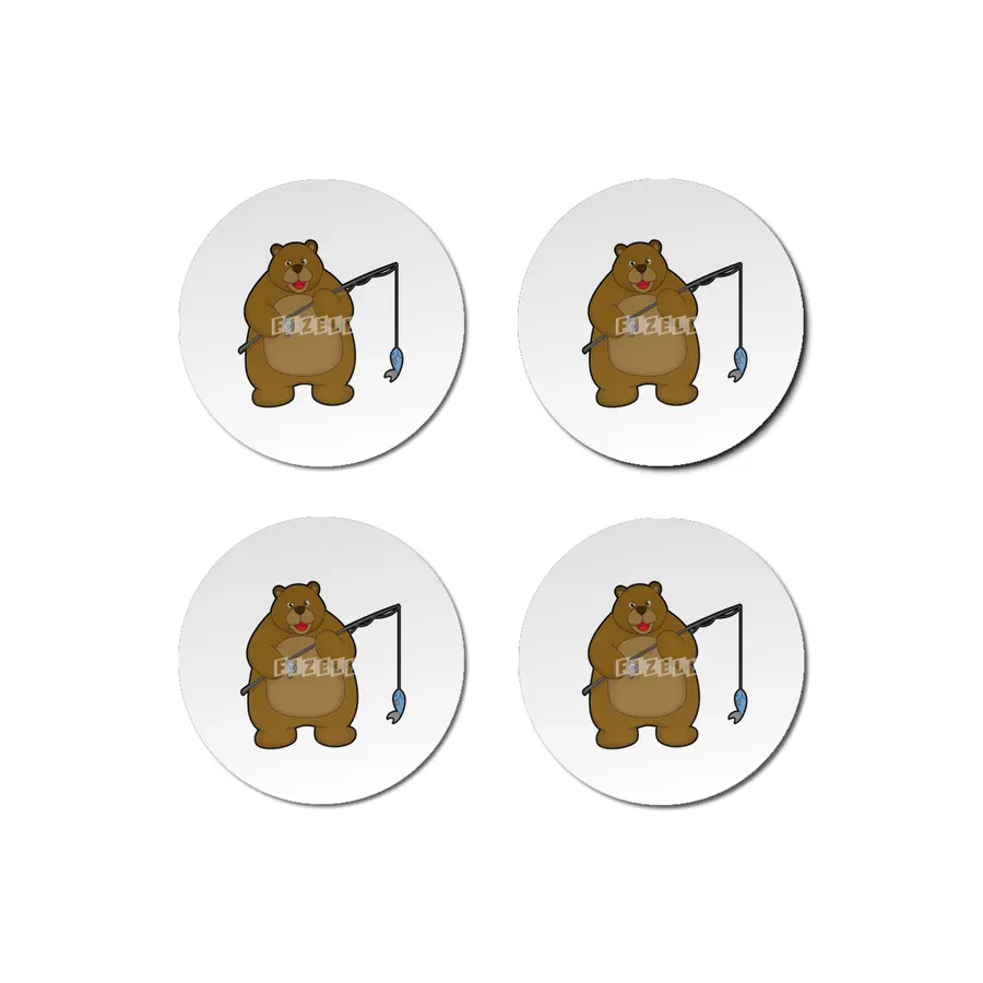 Bear at Fishing with Fishing rod & Fish Bardak Altlığı