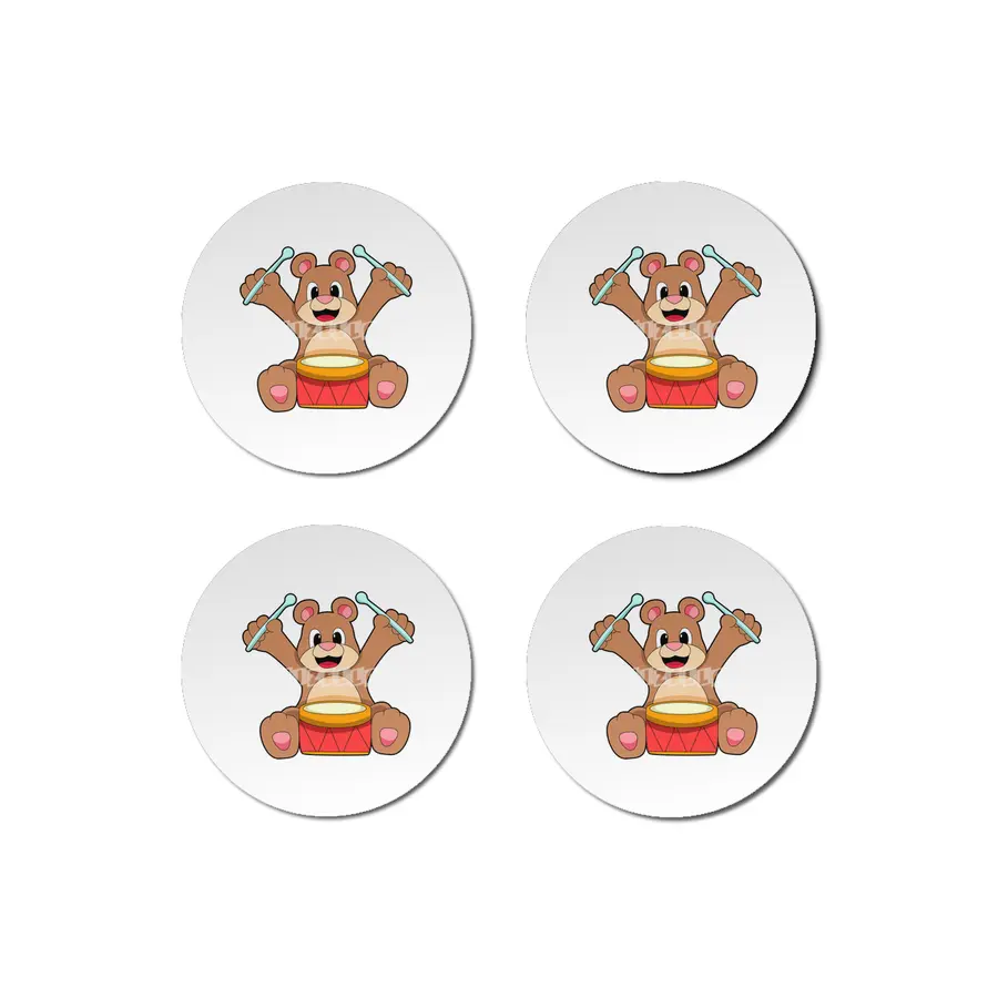 Bear at Music with Drum Bardak Altlığı