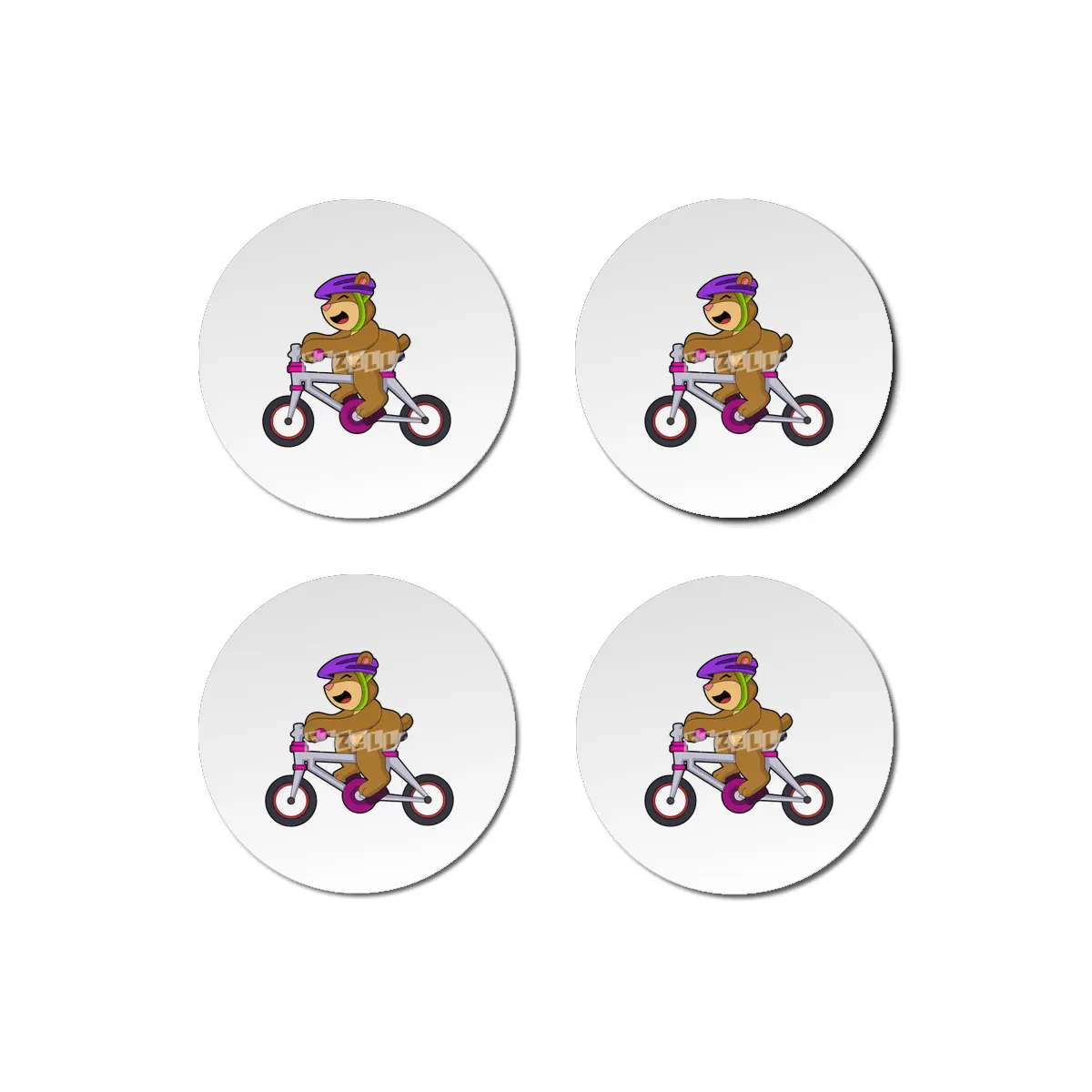 Bear with Bicycle & Helmet Bardak Altlığı