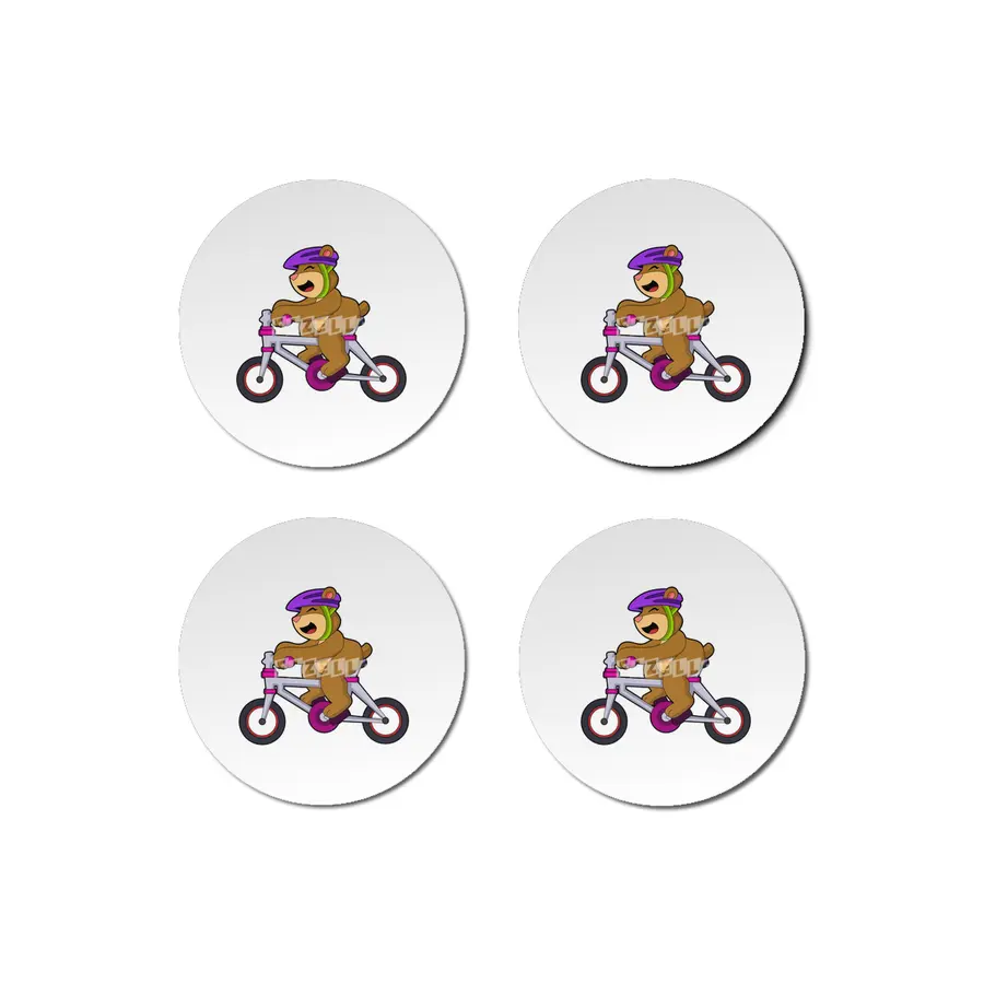 Bear with Bicycle & Helmet Bardak Altlığı