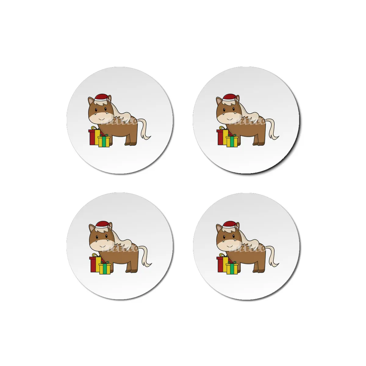Horse with Santa hat & Gifts Bardak Altlığı