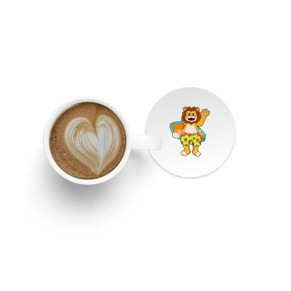 Lion as Surfer with Surfboard Bardak Altlığı