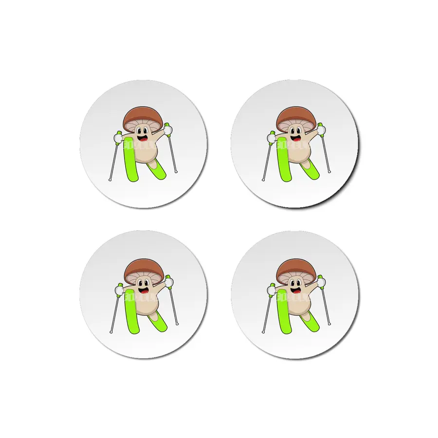 Mushroom as Skier with Ski Bardak Altlığı