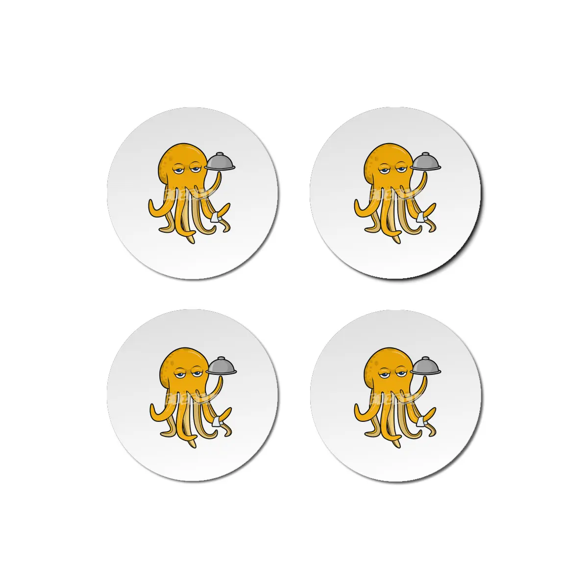 Octopus as Waiter with Platter & Serving towel Bardak Altlığı