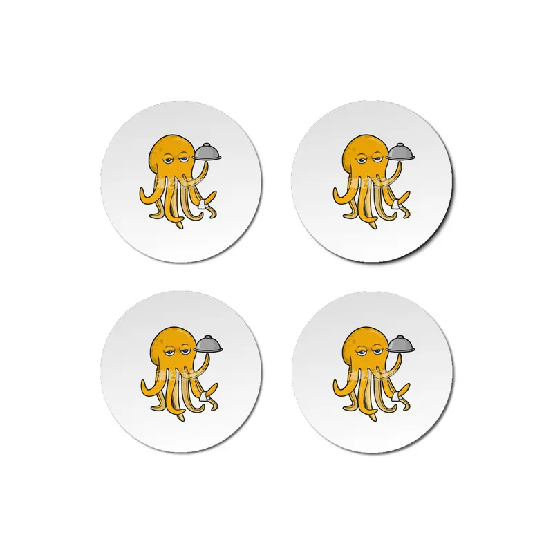Octopus as Waiter with Platter & Serving towel Bardak Altlığı