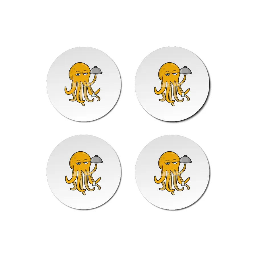 Octopus as Waiter with Platter & Serving towel Bardak Altlığı