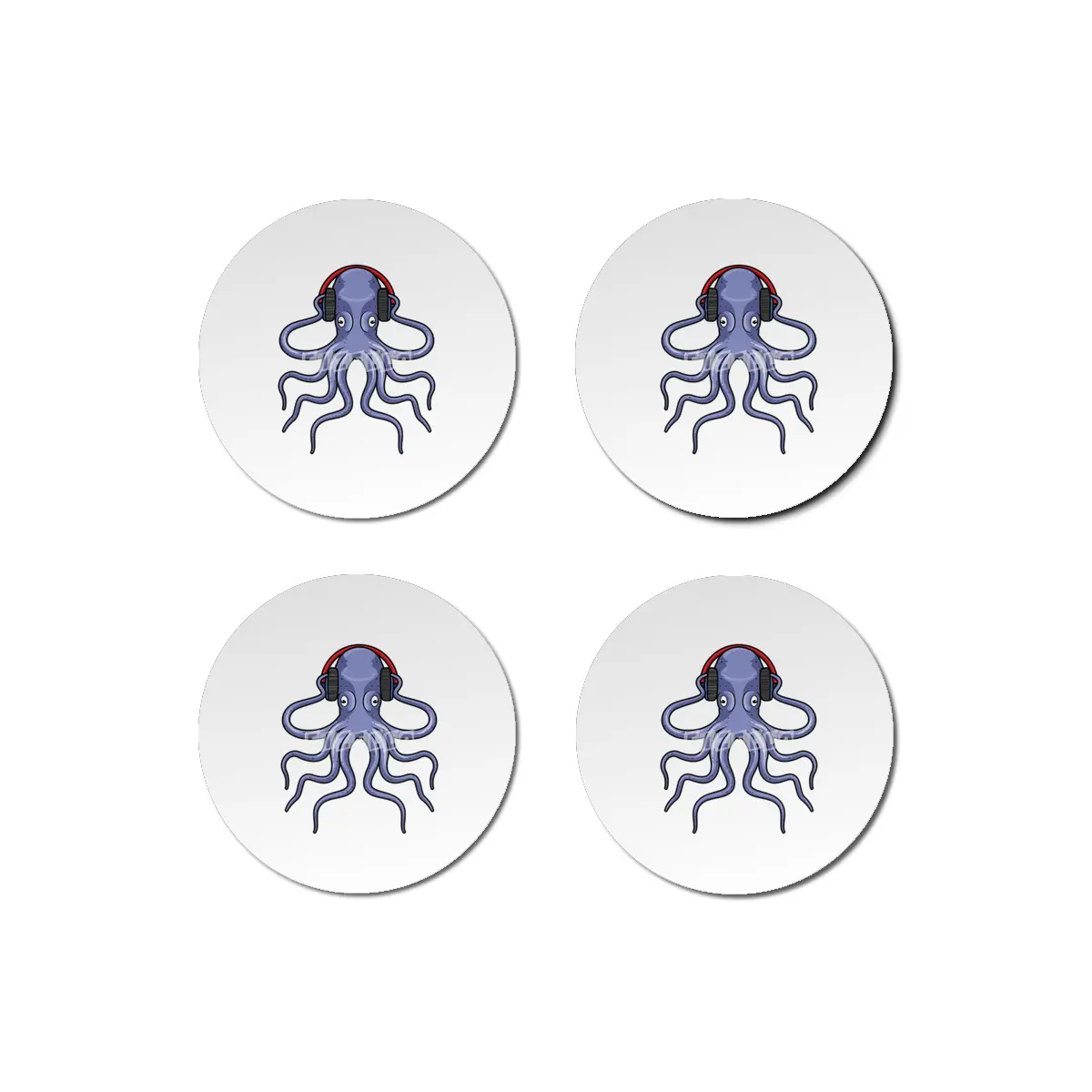 Octopus at Music with Headphone Bardak Altlığı