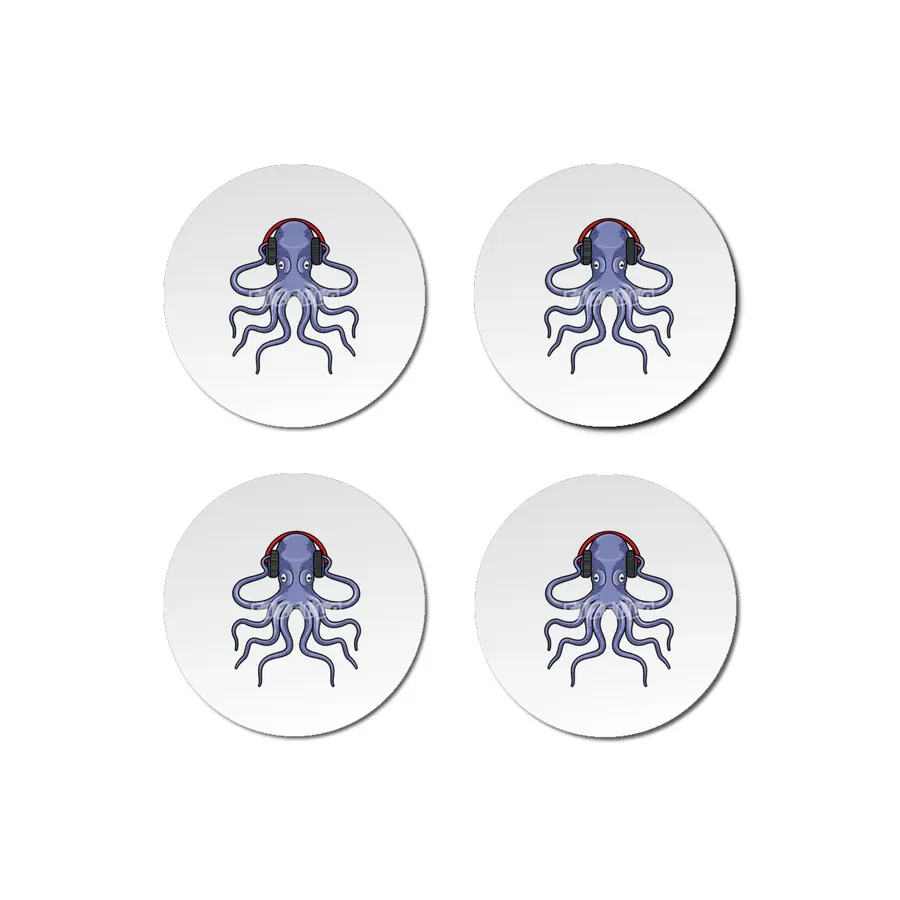 Octopus at Music with Headphone Bardak Altlığı