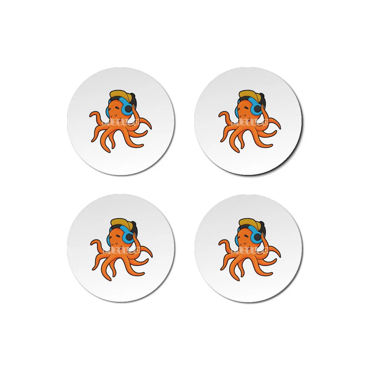 Octopus at Music with Headphone Bardak Altlığı