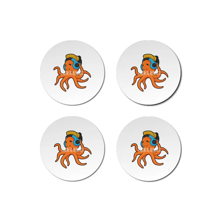 Octopus at Music with Headphone Bardak Altlığı