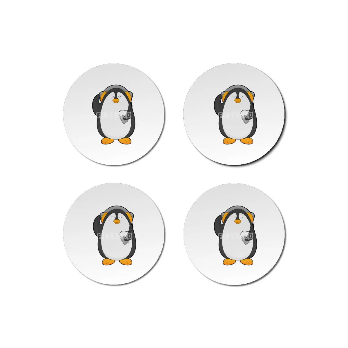 Penguin & Mobile phone with Headset Bardak Altlığı