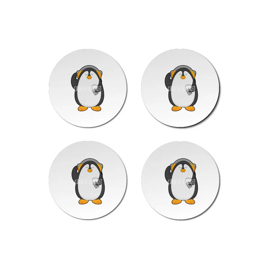 Penguin & Mobile phone with Headset Bardak Altlığı
