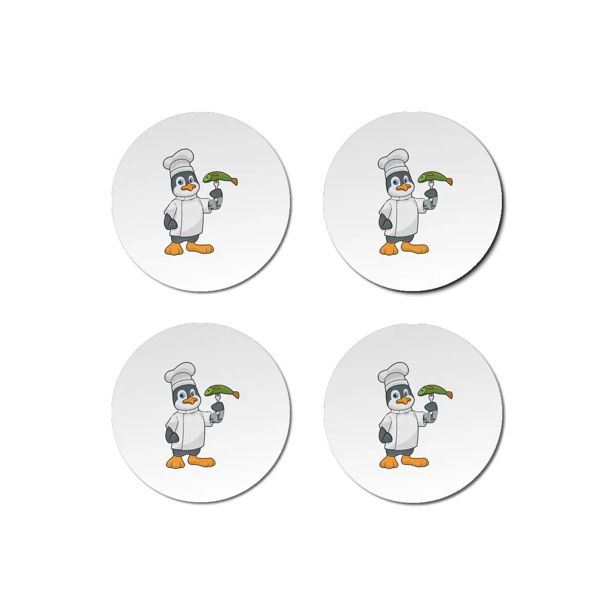 Penguin as Cook with Fish & Cooking apron Bardak Altlığı