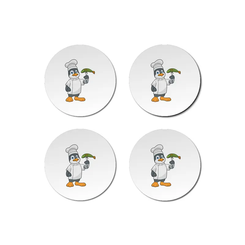 Penguin as Cook with Fish & Cooking apron Bardak Altlığı