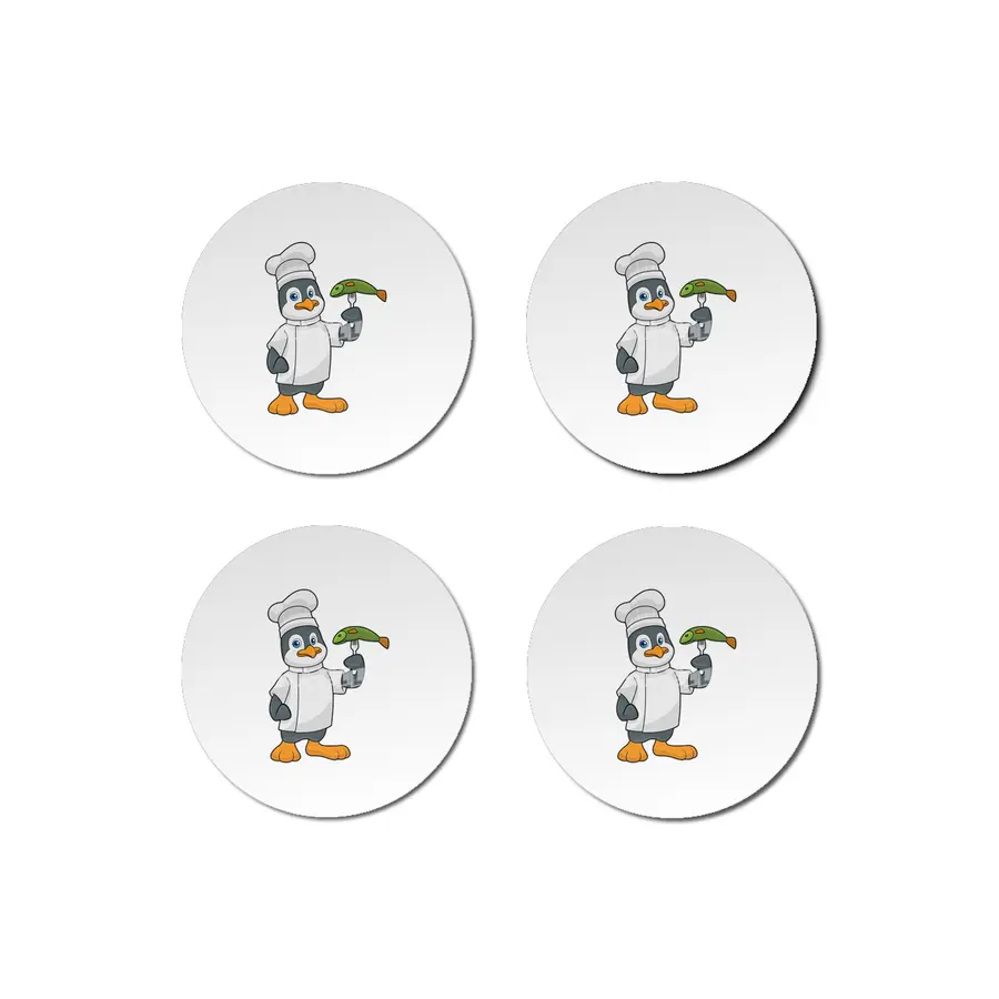 Penguin as Cook with Fish & Cooking apron Bardak Altlığı