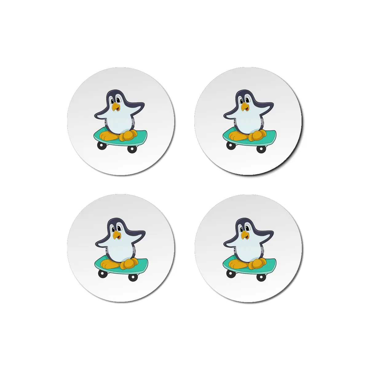 Penguin as Skater on Skateboard Bardak Altlığı