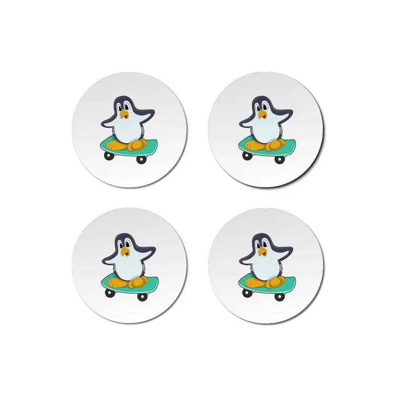 Penguin as Skater on Skateboard Bardak Altlığı
