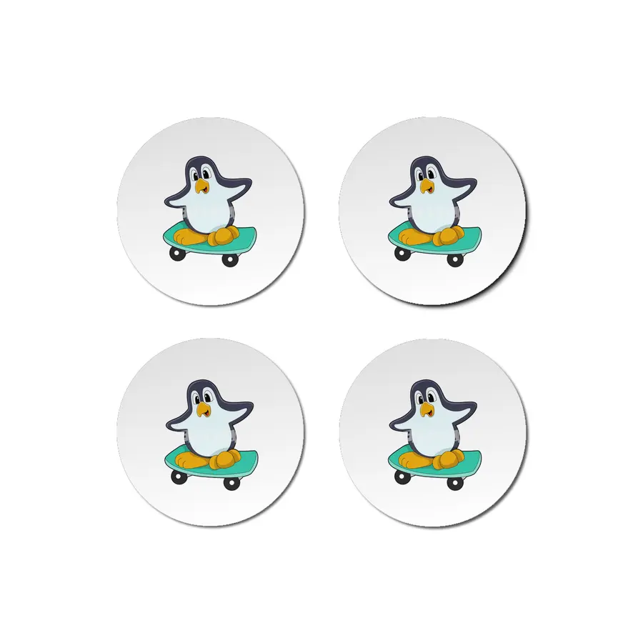 Penguin as Skater on Skateboard Bardak Altlığı