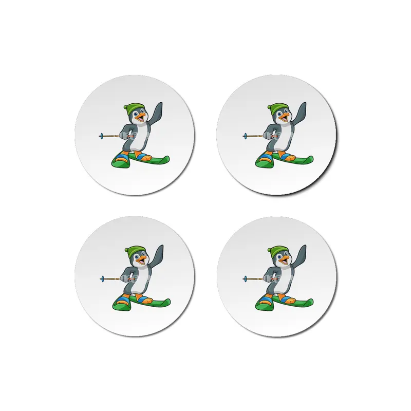 Penguin as Skier with Ski & Cap Bardak Altlığı