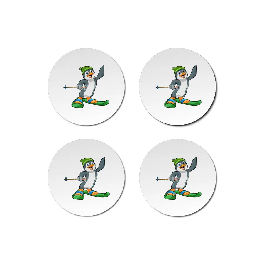 Penguin as Skier with Ski & Cap Bardak Altlığı