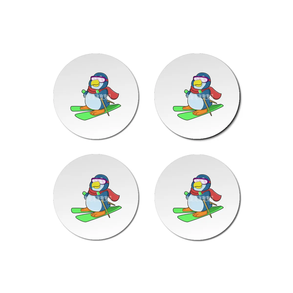 Penguin as Skier with Ski Scarf & Sunglasses Bardak Altlığı