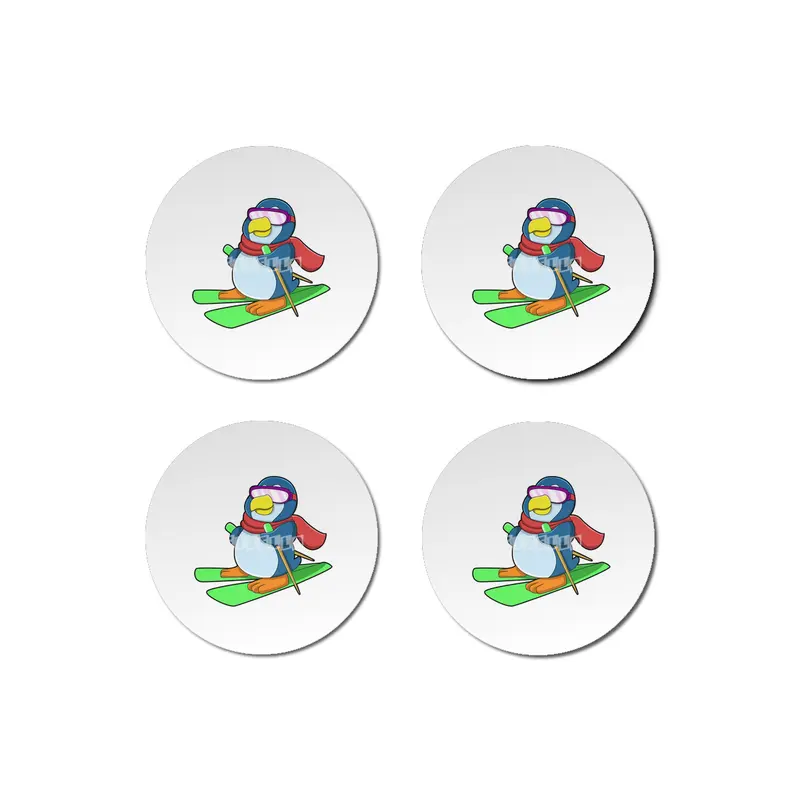 Penguin as Skier with Ski Scarf & Sunglasses Bardak Altlığı