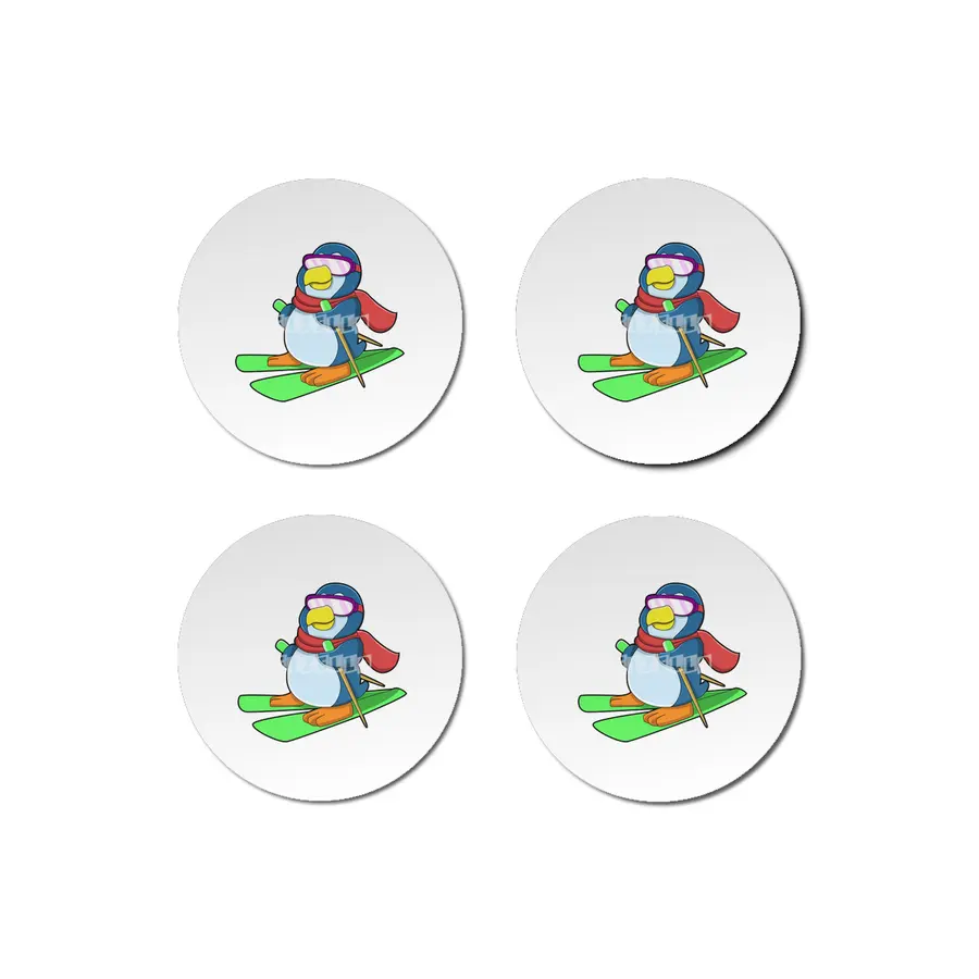 Penguin as Skier with Ski Scarf & Sunglasses Bardak Altlığı