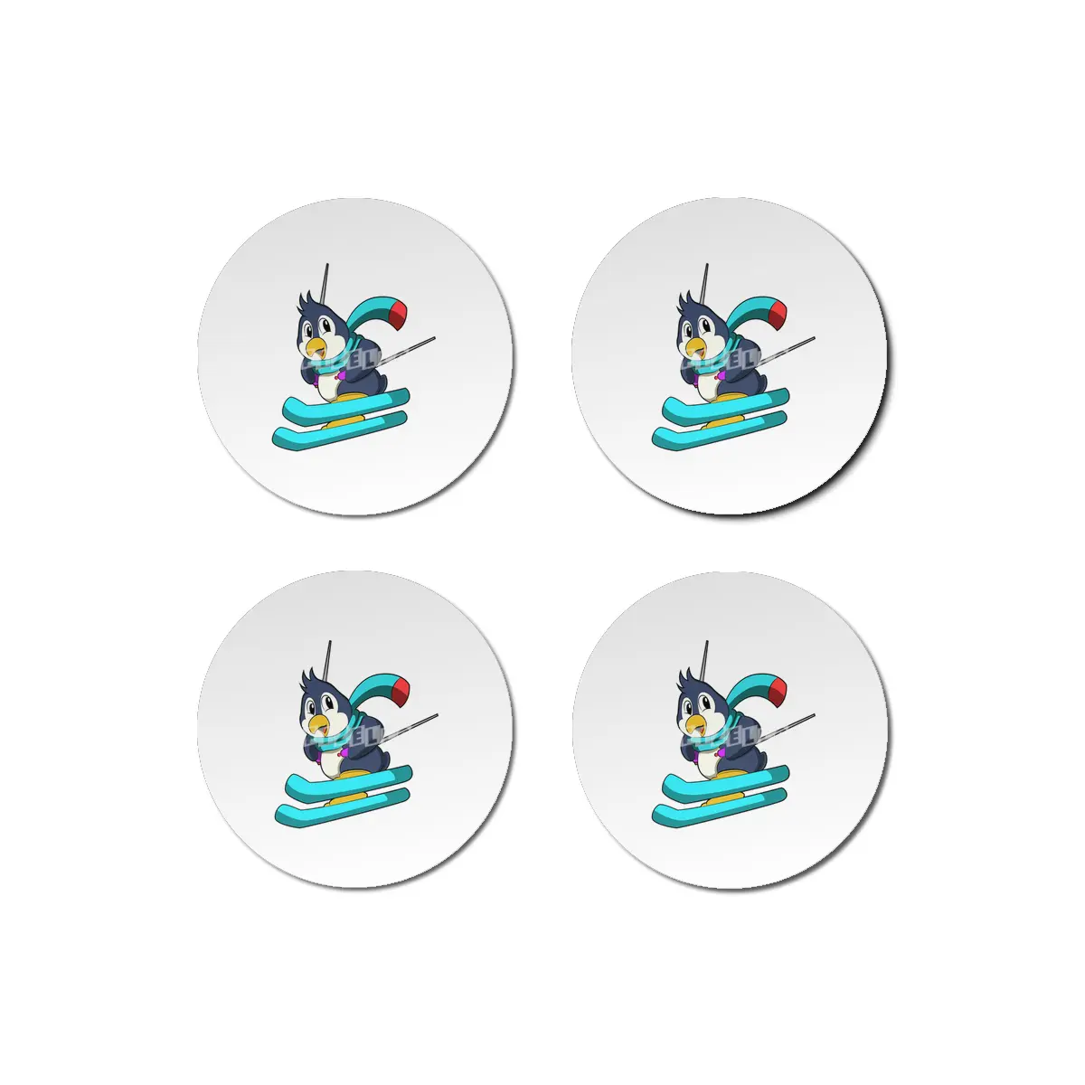 Penguin as Skier with Skis Bardak Altlığı