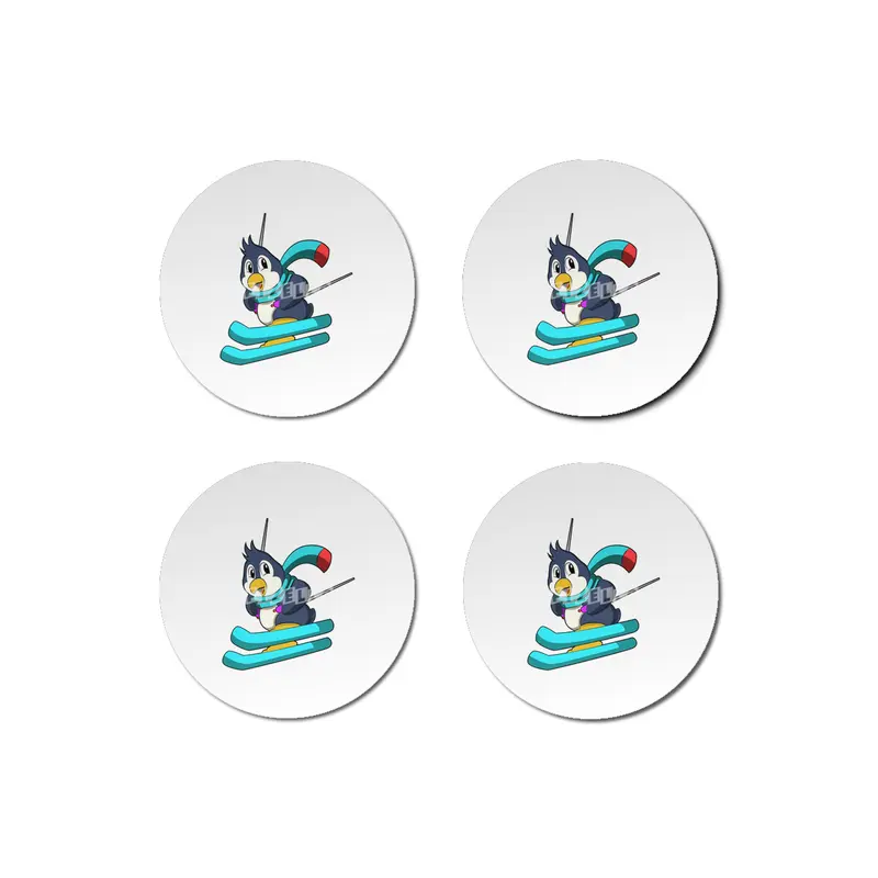 Penguin as Skier with Skis Bardak Altlığı