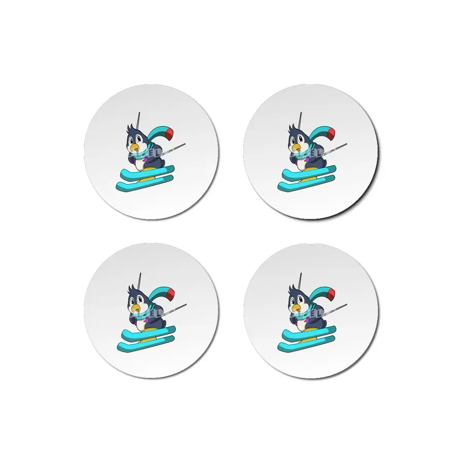 Penguin as Skier with Skis Bardak Altlığı