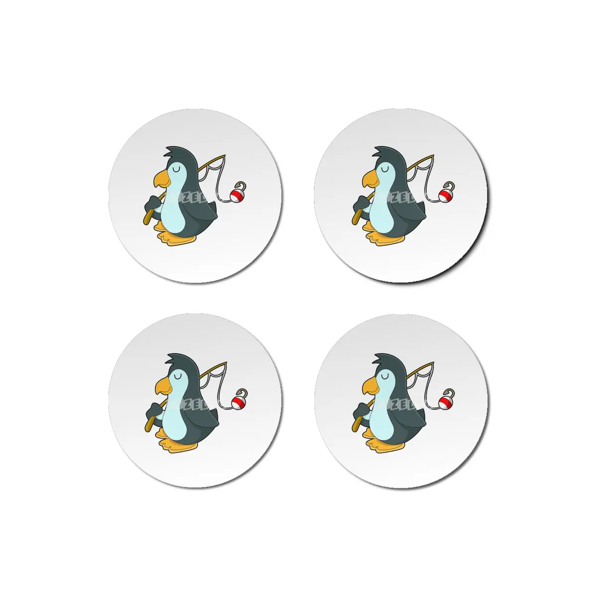 Penguin at Fishing with Fishing rod Bardak Altlığı