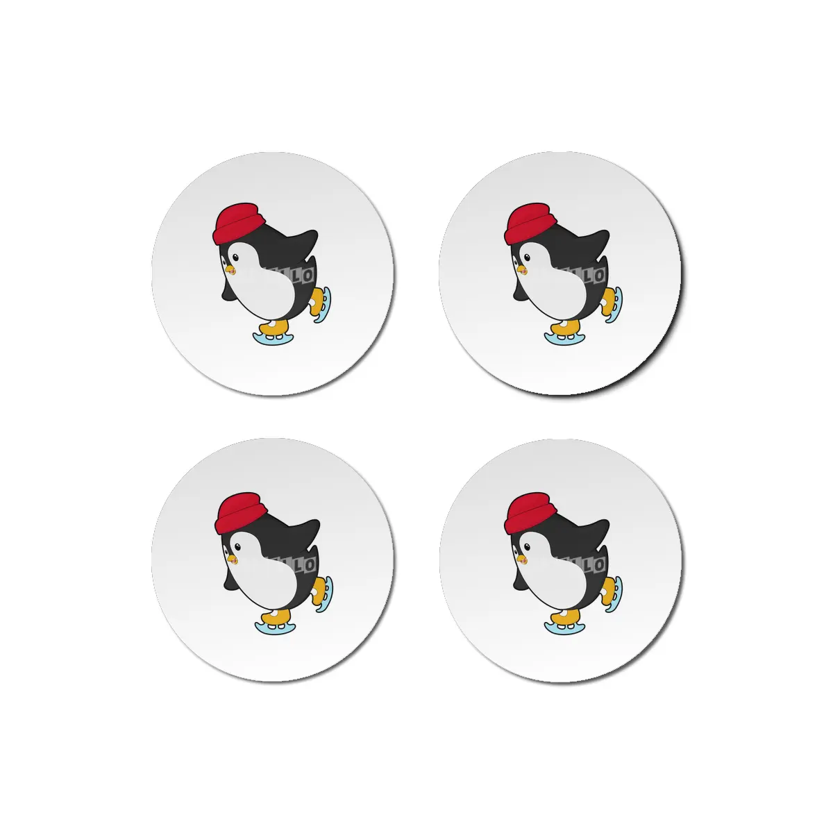 Penguin at Ice skating with Hat Bardak Altlığı