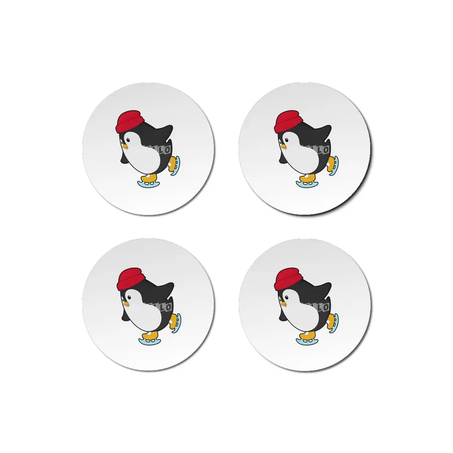 Penguin at Ice skating with Hat Bardak Altlığı