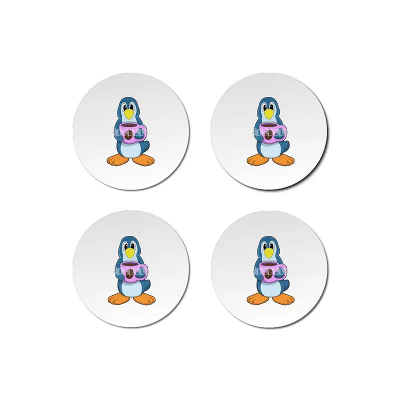 Penguin with Cup of Coffee Bardak Altlığı