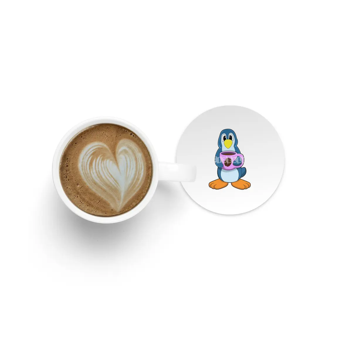 Penguin with Cup of Coffee Bardak Altlığı