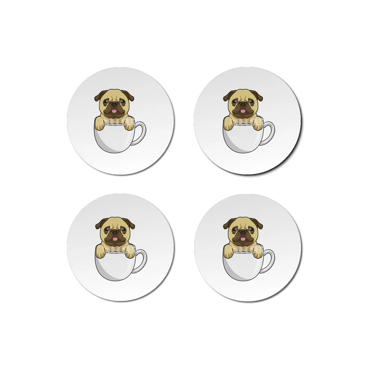 Pug with Cup of Coffee Bardak Altlığı