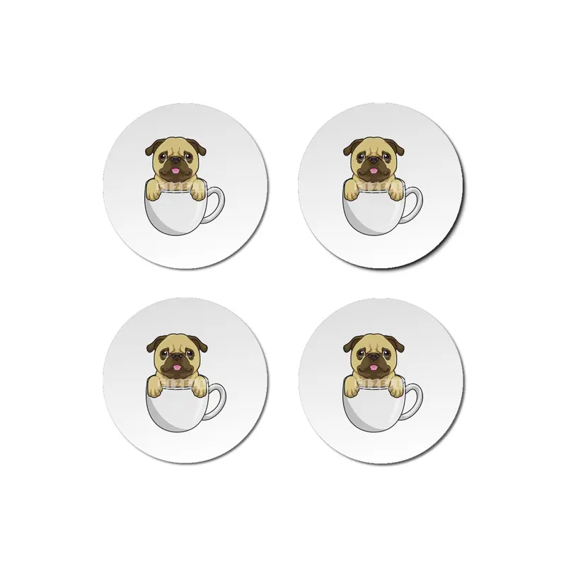 Pug with Cup of Coffee Bardak Altlığı