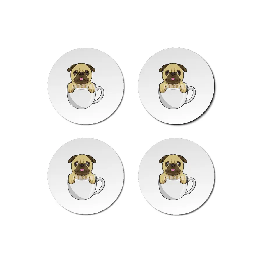 Pug with Cup of Coffee Bardak Altlığı