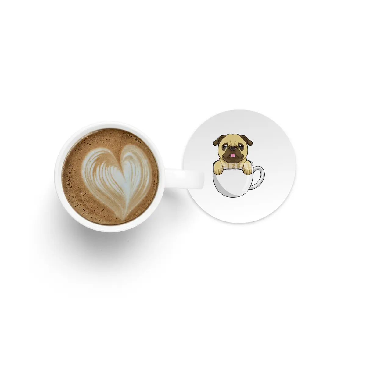 Pug with Cup of Coffee Bardak Altlığı