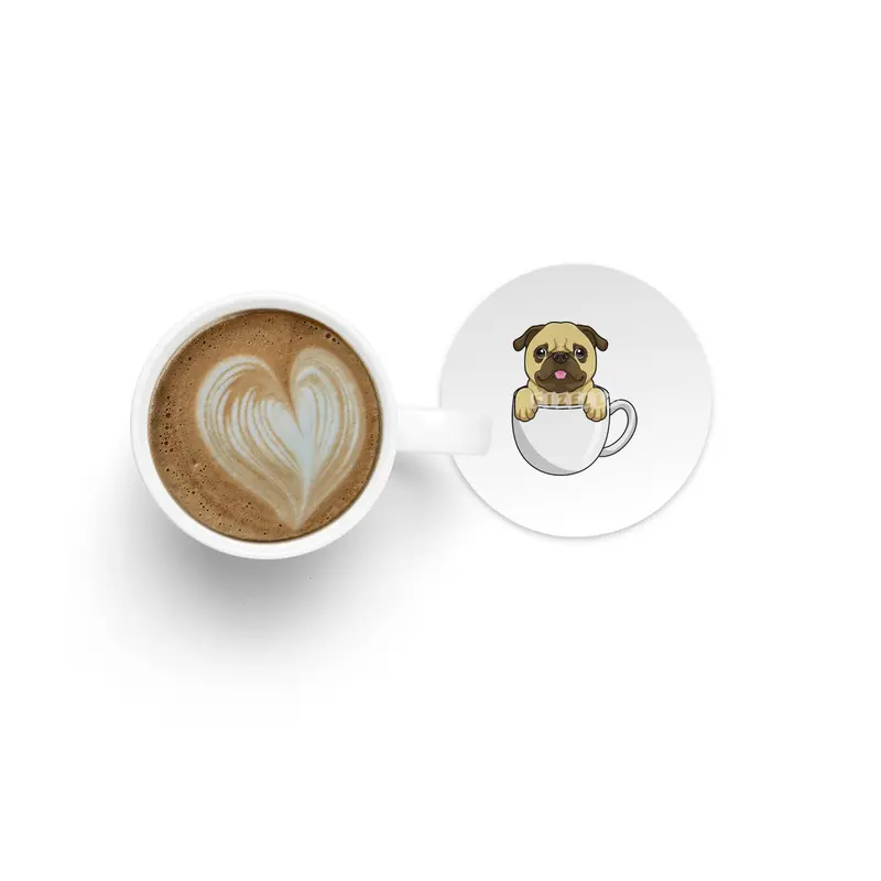 Pug with Cup of Coffee Bardak Altlığı