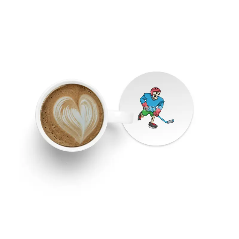 Skeleton at Ice hockey with Ice hockey stick Bardak Altlığı