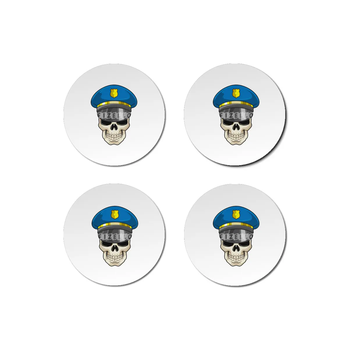 Skull as Police officer with Police hat Bardak Altlığı