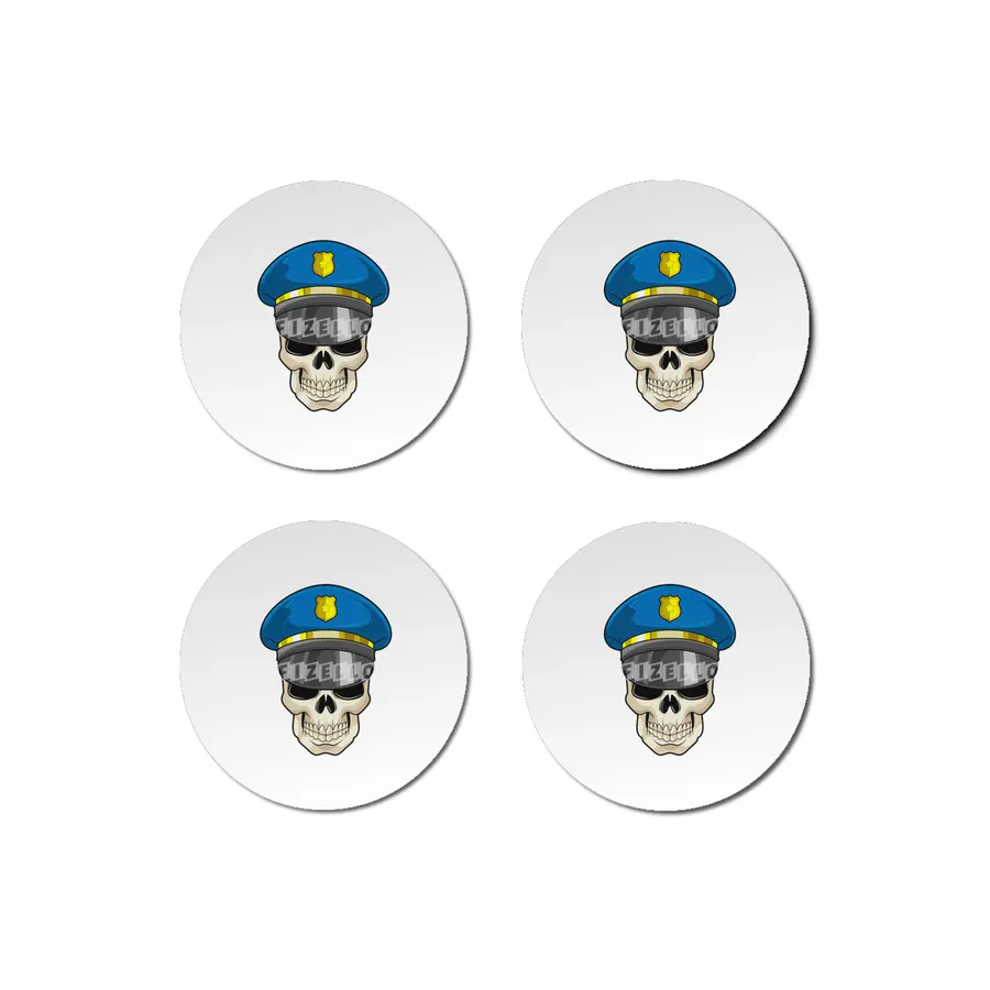 Skull as Police officer with Police hat Bardak Altlığı