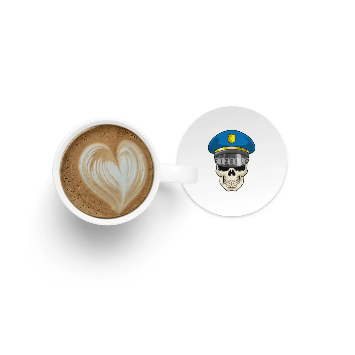 Skull as Police officer with Police hat Bardak Altlığı