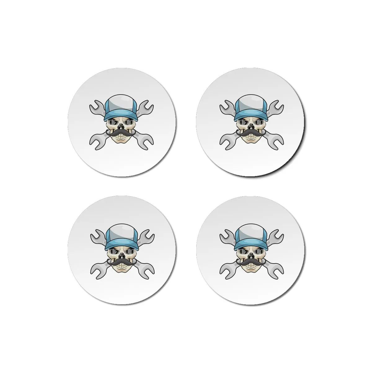 Skull with Mustache & Wrench Bardak Altlığı