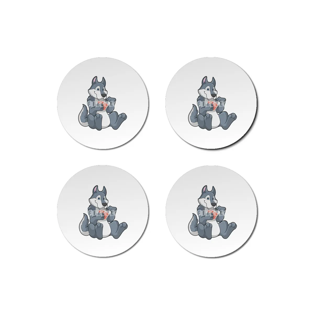 Wolf at Poker with Poker cards Bardak Altlığı