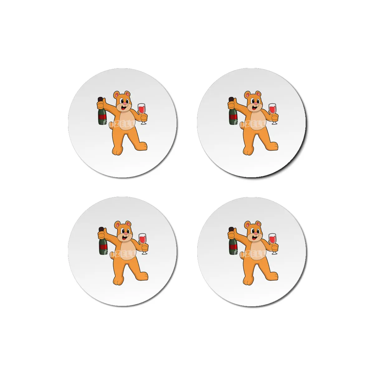 Bear with Glass of Wine & Bottle Wine Bardak Altlığı