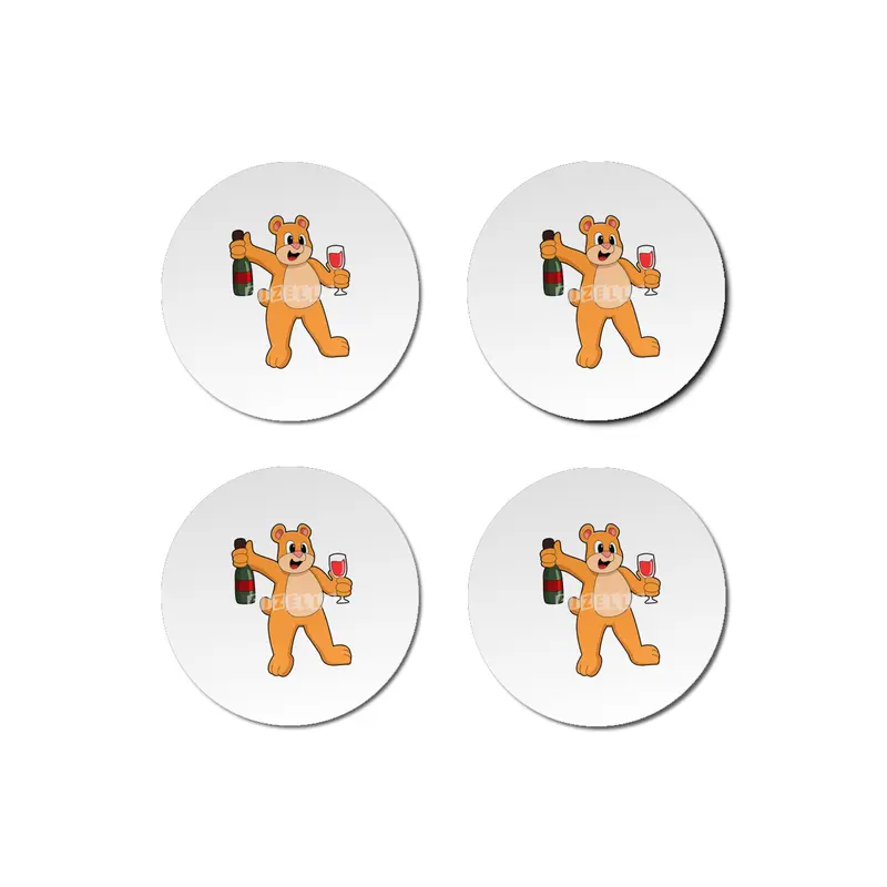 Bear with Glass of Wine & Bottle Wine Bardak Altlığı