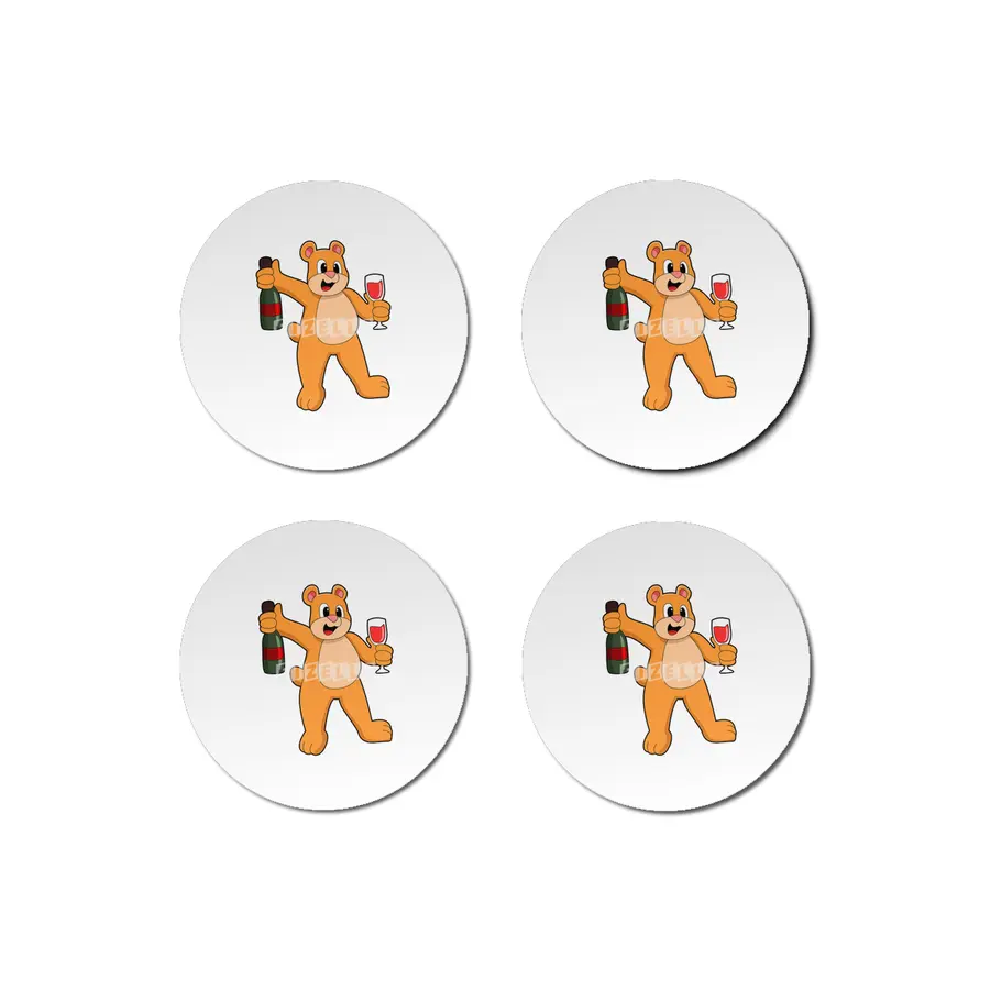 Bear with Glass of Wine & Bottle Wine Bardak Altlığı