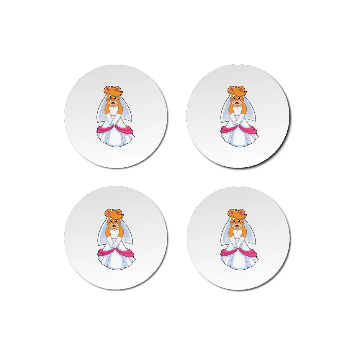 Bear with Wedding dress & Veil Bardak Altlığı